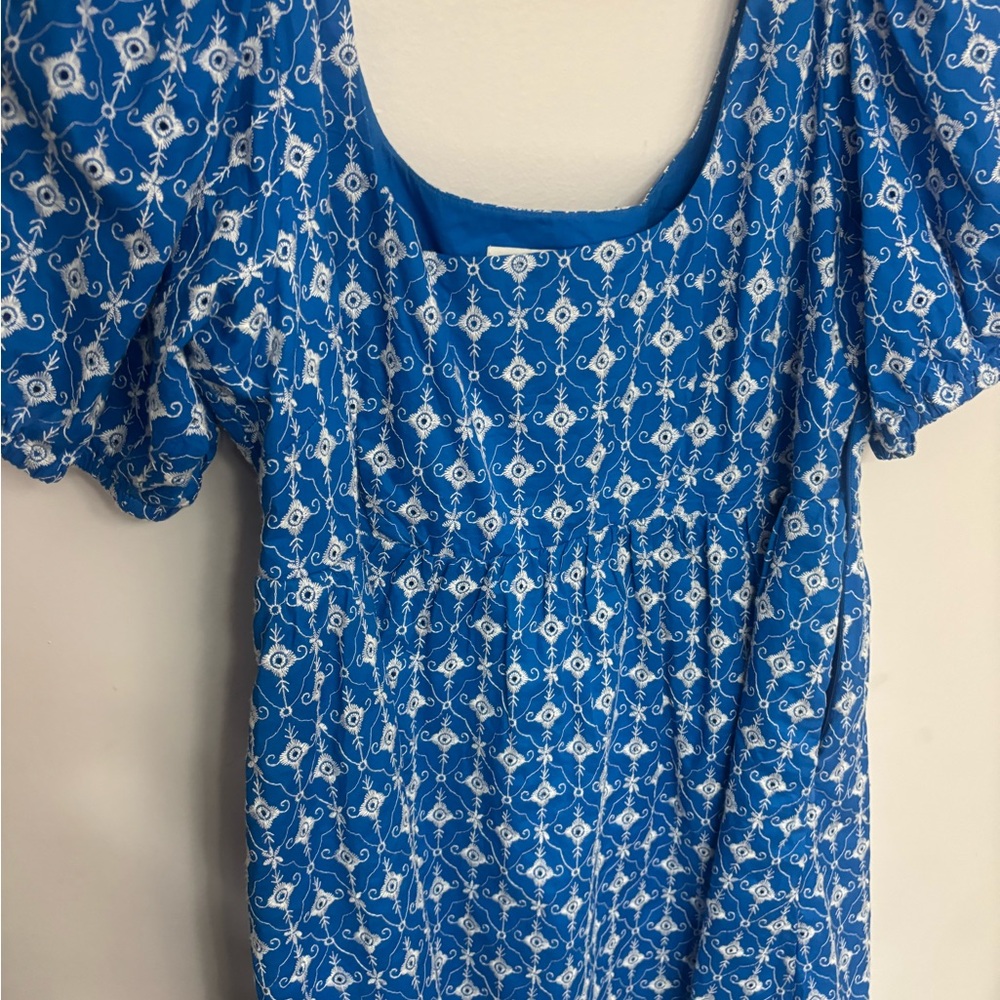 RHODE Blue and White Smocked Blouse